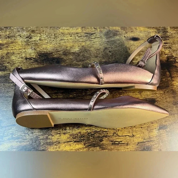 Halston Heritage | Arwen Mink Metallic Leather Studded Flats. Size: 8.5M - Picture 13 of 15